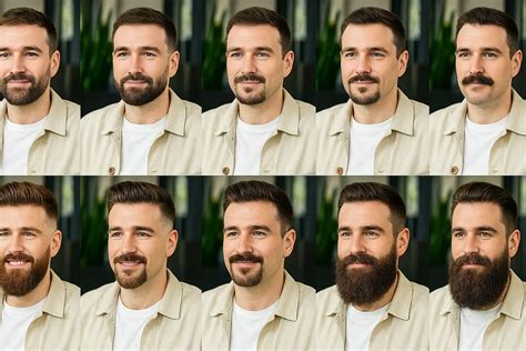 Afbeelding van verschillende baardstijlen, met focus op de neklijn (hoekig vs. rond).