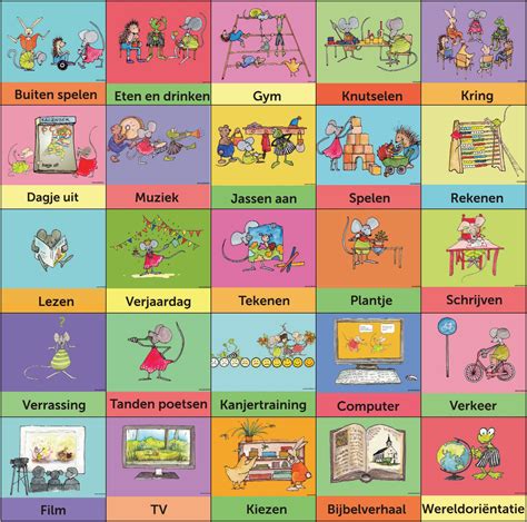 Illustratie van verschillende dagritmekaarten met vrolijke afbeeldingen