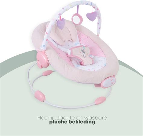 Overzichtsfoto van de Eco Toys wipstoel met speelboog, trilfunctie en muzieknoten als iconen.