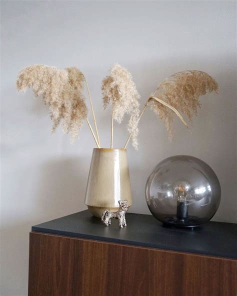 Een vaas met pampas pluimen in een modern interieur.