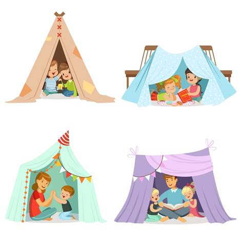 Kinderen spelen in een tipi tent