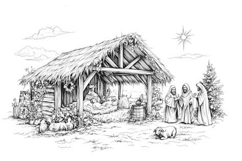 Illustratie van de geboorte van Jezus