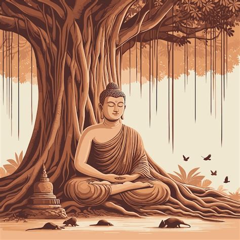 Artistieke weergave van Siddhartha Gautama die mediteert onder de Bodhi-boom