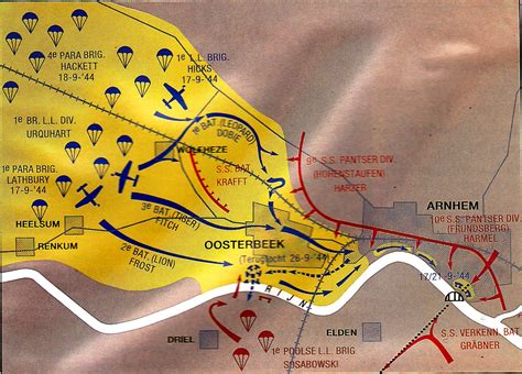 Kaart van de regio Oosterbeek met belangrijke locaties uit de Tweede Wereldoorlog