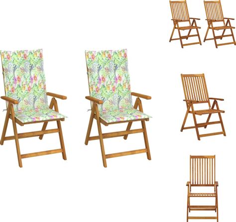 Set van twee acaciahouten tuinstoelen met kussens