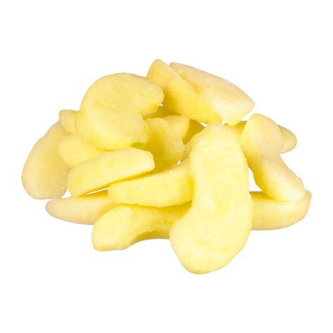 Appelpartjes versierd met marsepein als oogjes en aardbeien als tongen, lijkend op monstertjes.