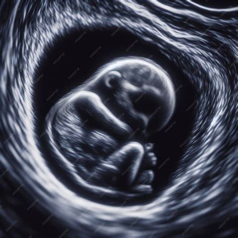 Illustratie van een foetus in de baarmoeder, met focus op de kop-kont echo.