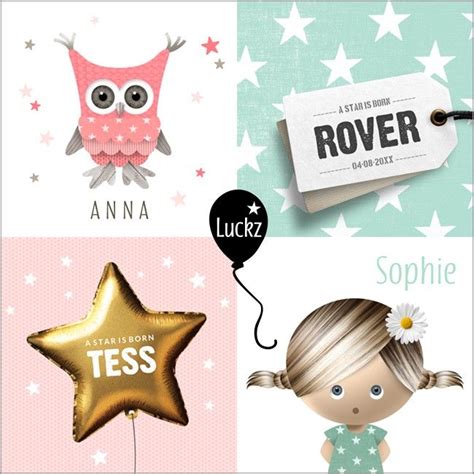 Illustratie van diverse geboortekaartjes met verschillende stijlen