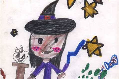 Illustratie van een heks die een liedje zingt voor een groep kinderen