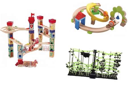 Overzicht van verschillende categorieën Hape speelgoed, zoals poppenhuizen, knikkerbanen en speelkeukens