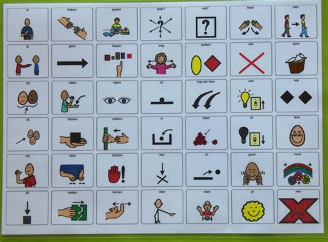 Voorbeeld van een communicatiekaart met afbeeldingen en woorden