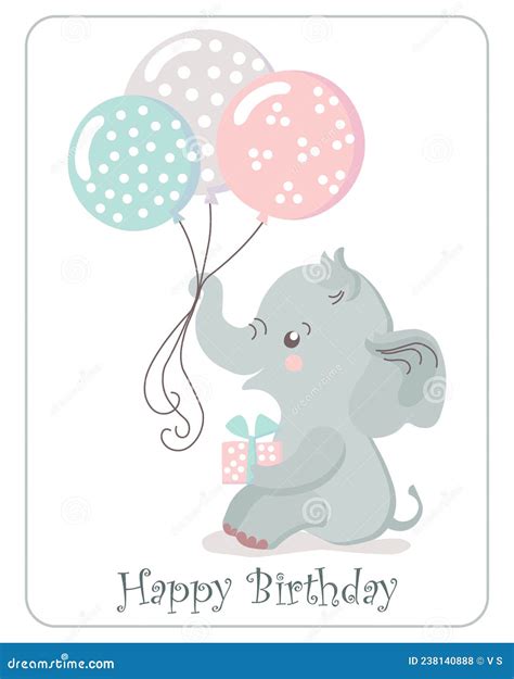 Illustratie van een schattige olifant met ballonnen op een houten achtergrond, die de warmte en het avontuur van een geboortekaartje symboliseert.