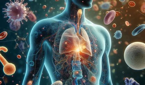 Illustratie van een kinderlichaam met het immuunsysteem als schild tegen virussen