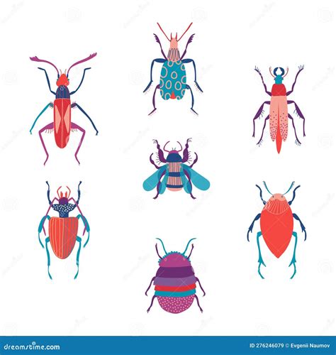 Illustratie van de Beat Bugs, vijf kleurrijke insecten in een tuin.