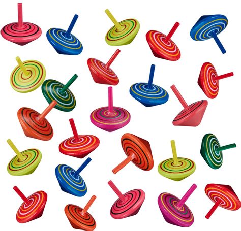 Illustratie van een klassieke houten draaitol in verschillende kleuren