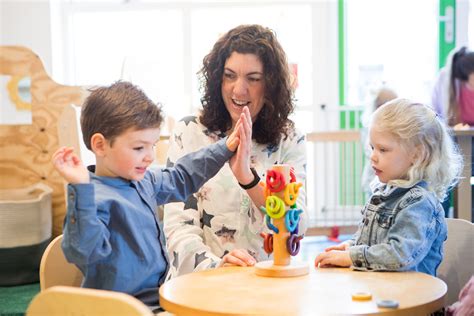 Afbeelding van een teamvergadering of een medewerker die interactie heeft met kinderen.